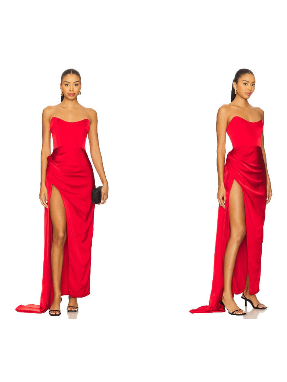 REVOLVE Strapless Red Satin High-Slit Gown